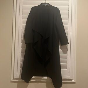 Black polyester light weight waterfall jacket/kimono